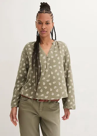 Blouse légère et oversize en gaze de coton • olive paisley • Boutique bonprix