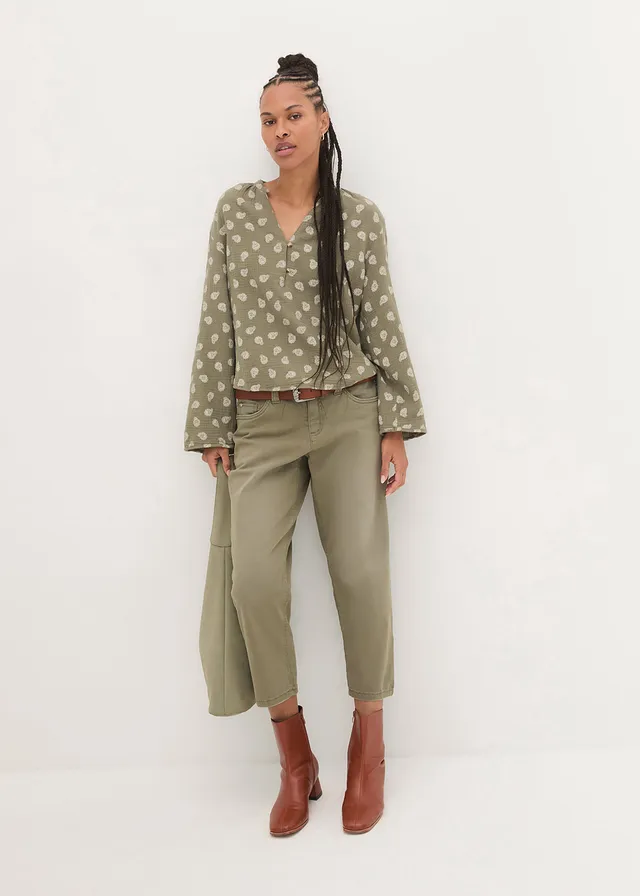 Blouse légère et oversize en gaze de coton, Couleur: olive paisley