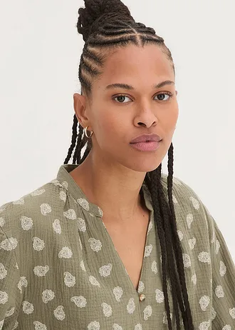 Blouse légère et oversize en gaze de coton • olive paisley • Boutique bonprix