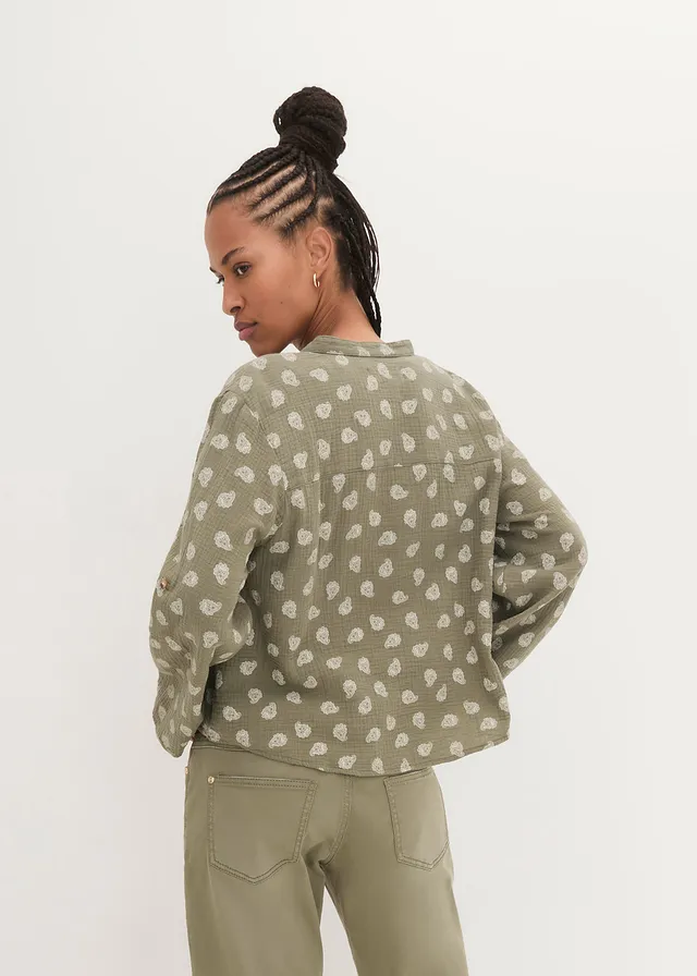 Blouse légère et oversize en gaze de coton, Couleur: olive paisley