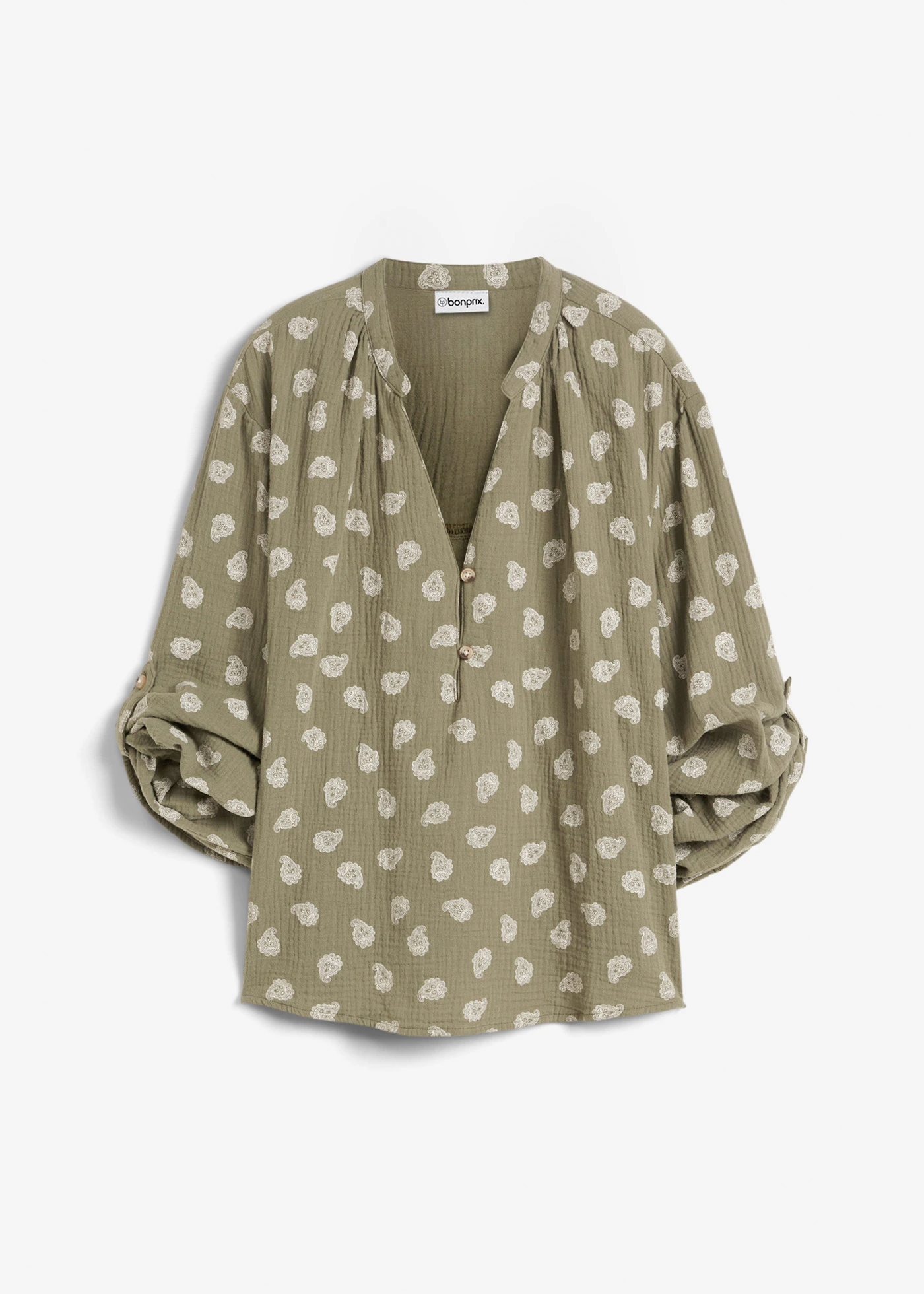 Blouse légère et oversize en gaze de coton • olive paisley • Boutique bonprix