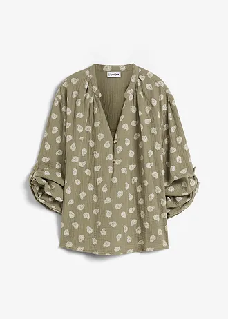 Blouse légère et oversize en gaze de coton • olive paisley • Boutique bonprix