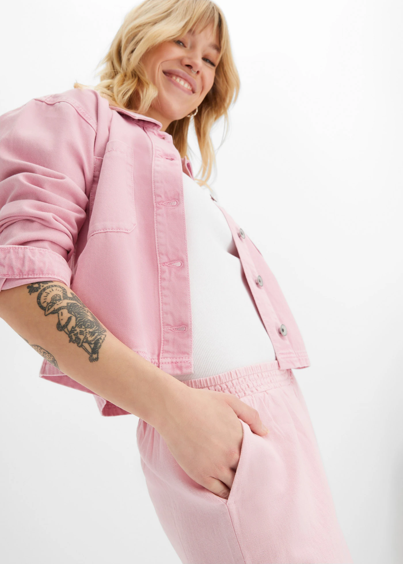 Pantalon palazzo en lin mélangé • rose thé • Boutique bonprix