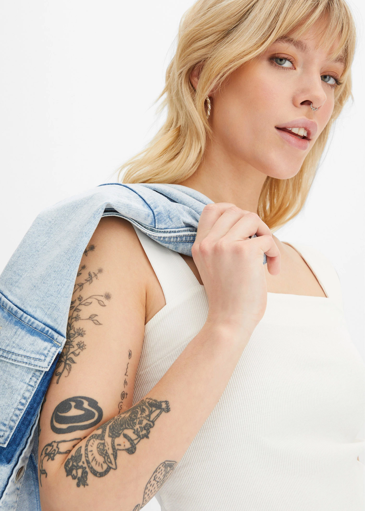 Geribde top van biologisch katoen (set van 2) • wolwit-zwart • bonprix online shop