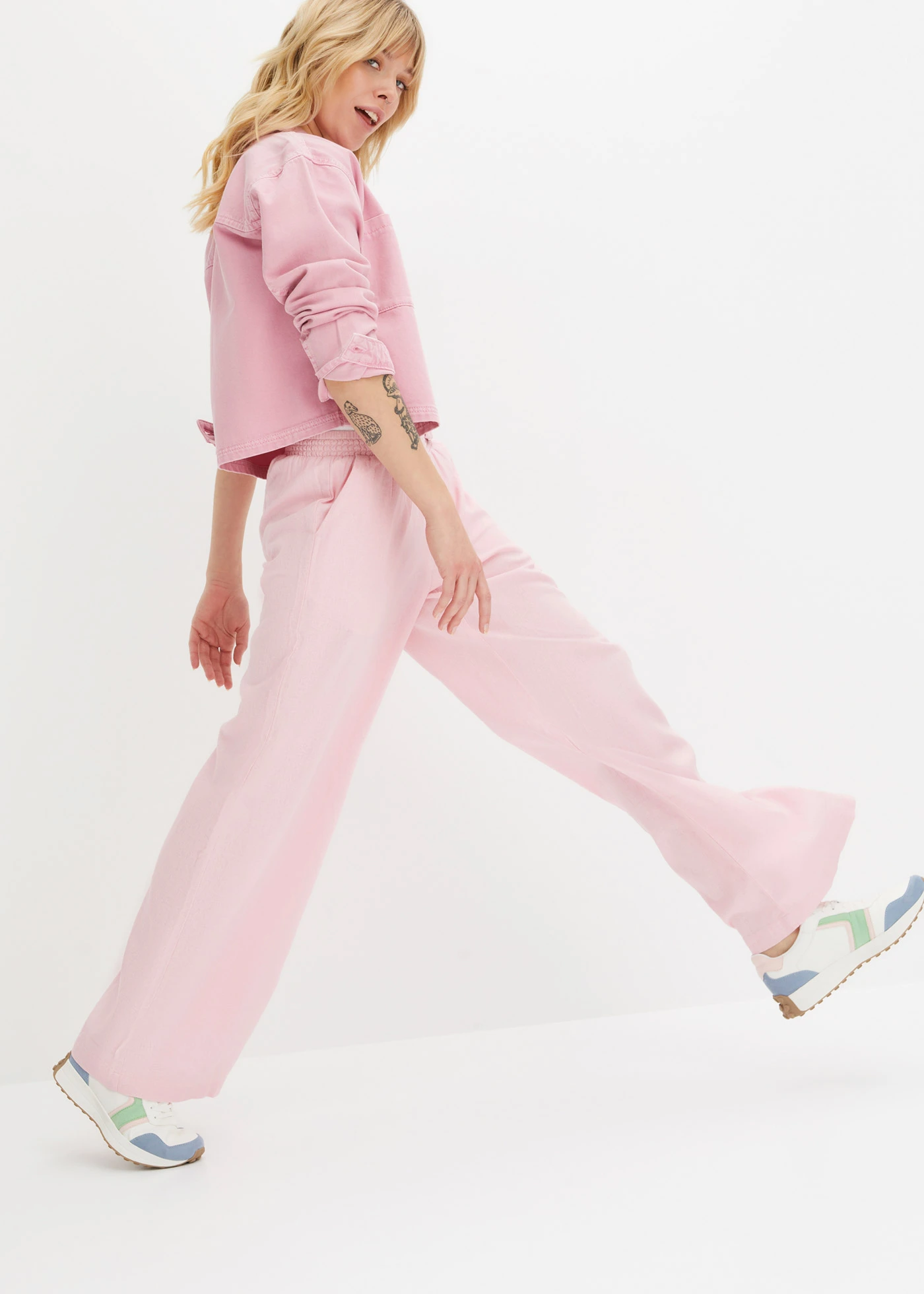 Pantalon palazzo en lin mélangé • rose thé • Boutique bonprix