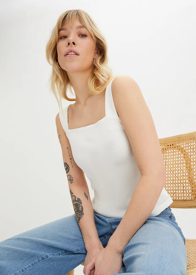 Lot de 2 tops en coton côtelé, Couleur: écru + noir