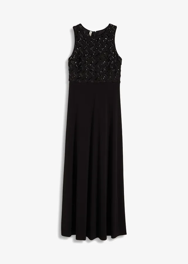 Robe longue brodée de sequins, Couleur: noir