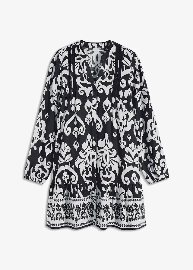 Robe-tunique en viscose fluide, Couleur: noir / blanc