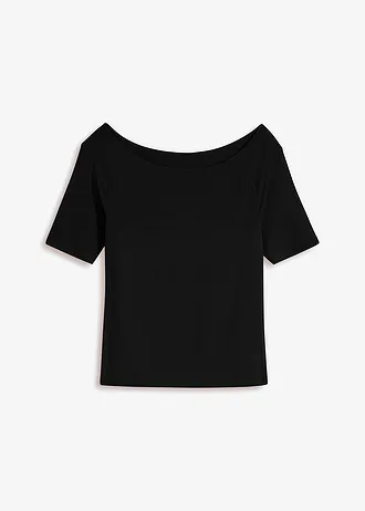 Carmen-shirt van een viscose mix, Kleur: zwart