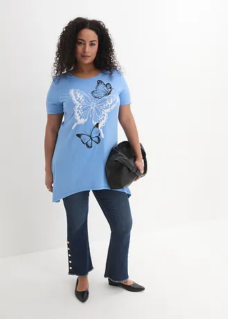 Longshirt met puntige zoom en vlinders, Kleur: middenblauw/wit/donkerblauw met print