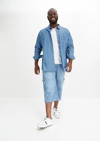 3/4 strečové cargo džíny Regular Fit, Straight, barva: ledově modrý denim