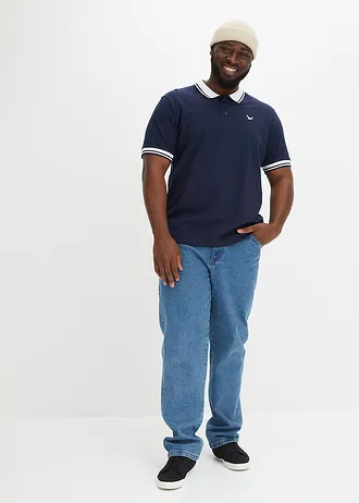 Piqué poloshirt van biologisch katoen, korte mouw, Kleur: jeansblauw