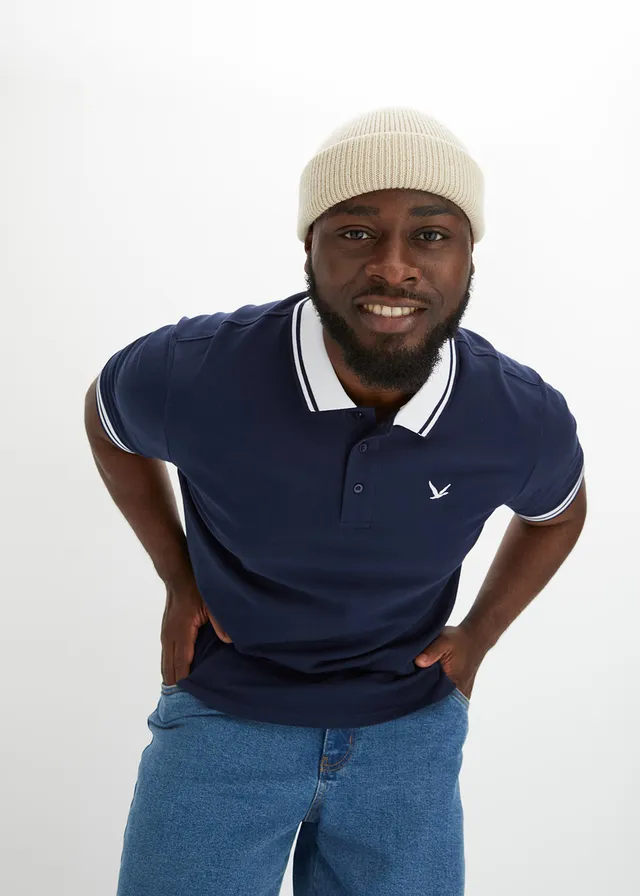 Piqué poloshirt van biologisch katoen, Kleur: donkerblauw