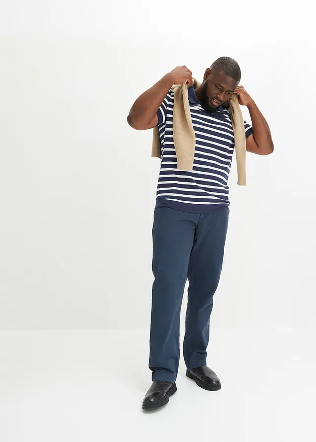 Polo manches courtes coton, Couleur: bleu foncé rayé