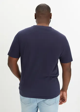 Henley shirt, korte mouw (set van 2) van biologisch katoen, Kleur: rood+donkerblauw