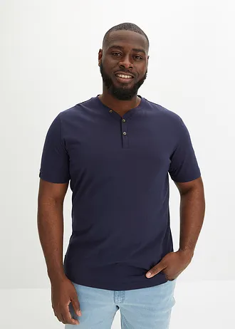 Henley shirt, korte mouw (set van 2) van biologisch katoen, Kleur: rood+donkerblauw