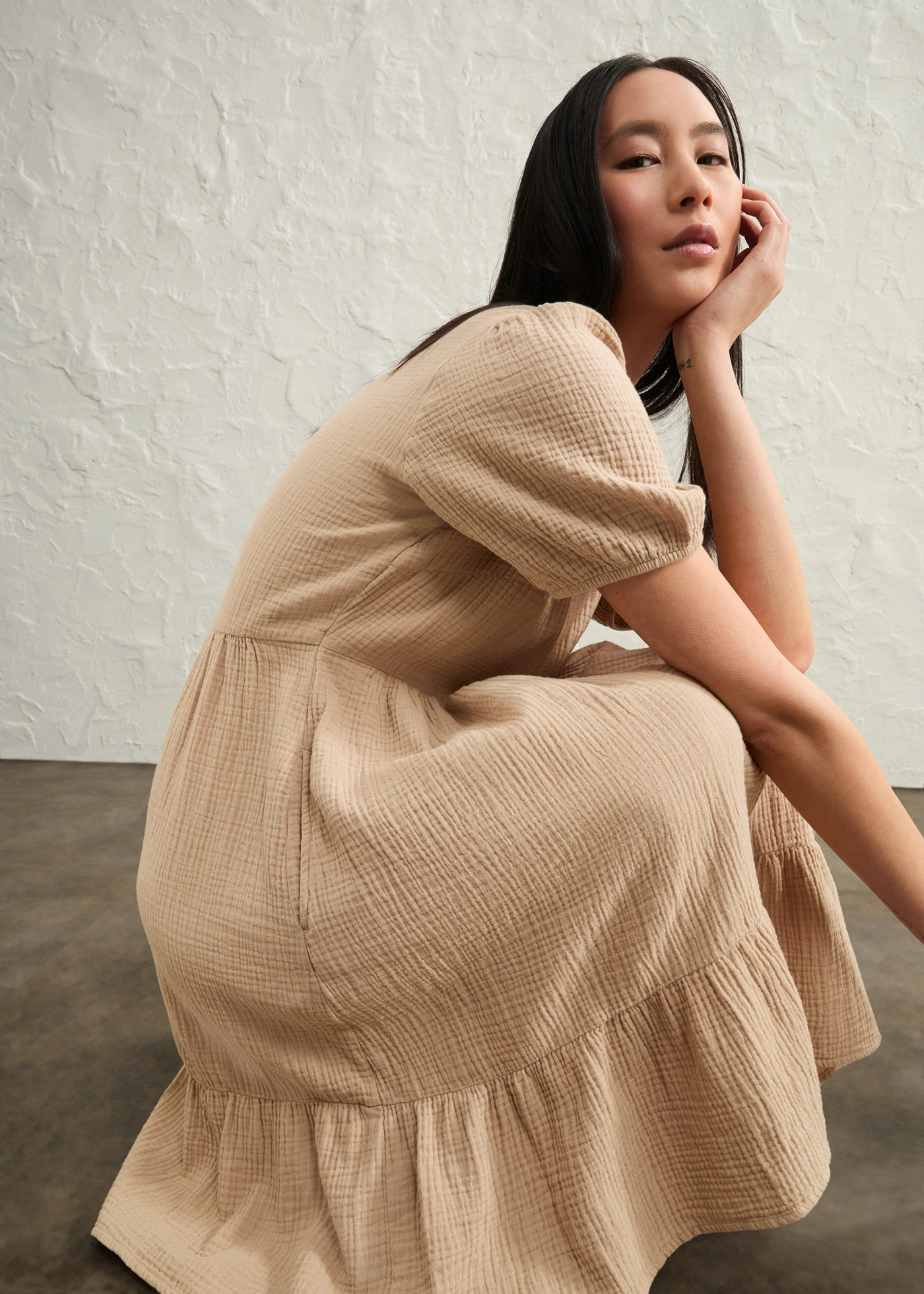 Oversize šaty z bavlněného mušelínu • světlá khaki • bonprix obchod