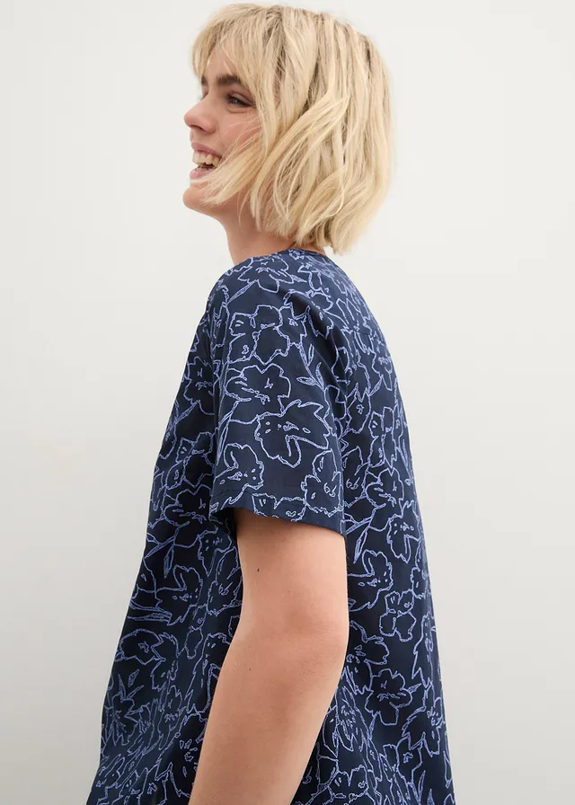 Blouse longue 100% coton • bleu foncé/bleu nacré floral • product-page.page-title-suffix