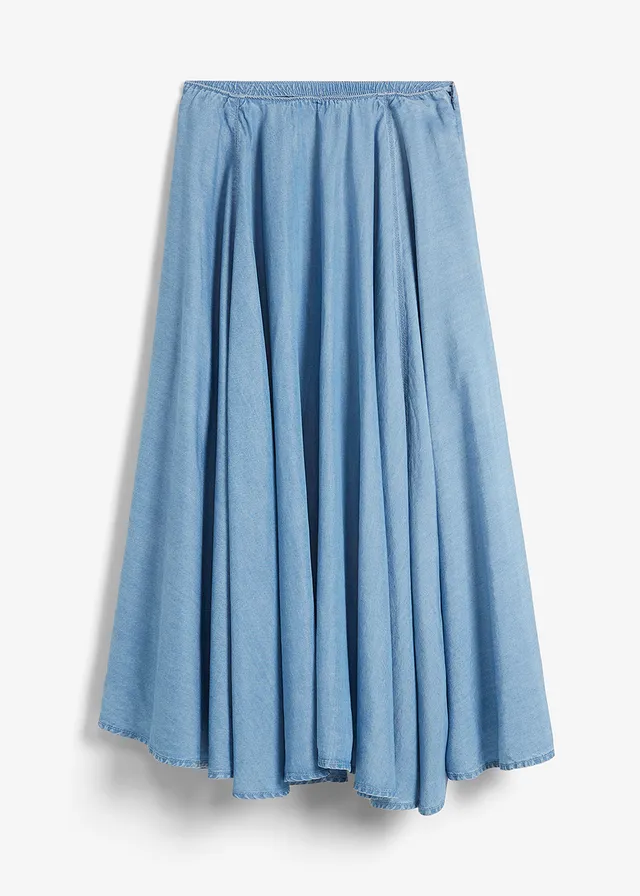 High waist spijkerrok van biologisch katoen met comfortband, Kleur: lichtblauw denim