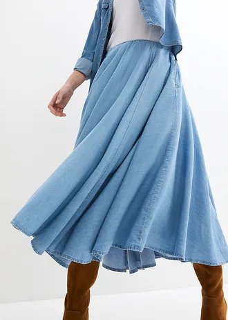 Spódnica jeansowa z wygodną talią, średni stan, z bawełny organicznej • jasnoniebieski denim • sklep bonprix