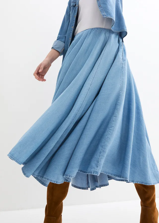Fustă de blugi cu talie înaltă comodă, din bumbac organic • bleu denim • magazin bonprix