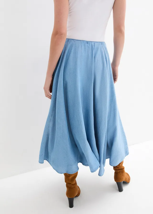 High waist spijkerrok van biologisch katoen met comfortband, Kleur: lichtblauw denim