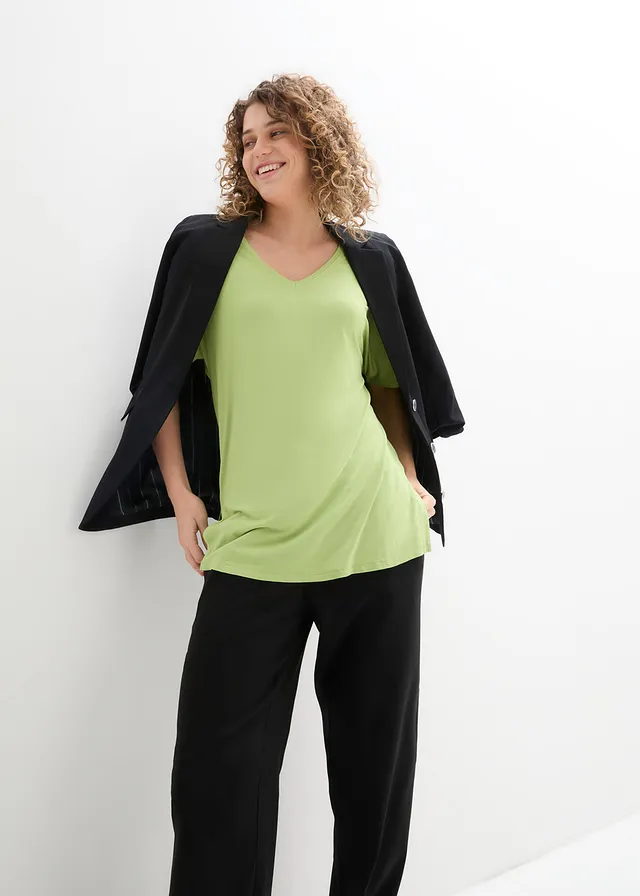 T-shirt long en viscose extensible • vert poire • product-page.page-title-suffix