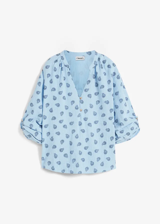 Oversized blouse van luchtige mousseline, Kleur: lichtblauw