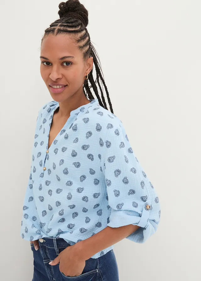 Blouse légère et oversize en gaze de coton • bleu clair paisley • product-page.page-title-suffix