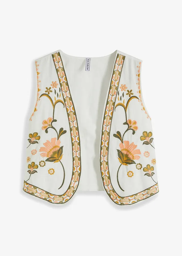 Vestă brodată din material vaporos cu in