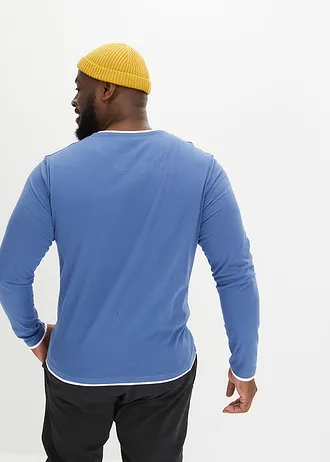 2-in-1 longsleeve (set van 2), Kleur: lichtindigo+grijsgroen