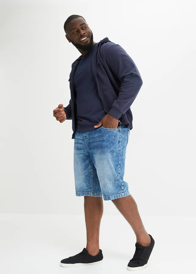 Licht stretch jeans instap bermuda , slim fit, Kleur: blauw denim