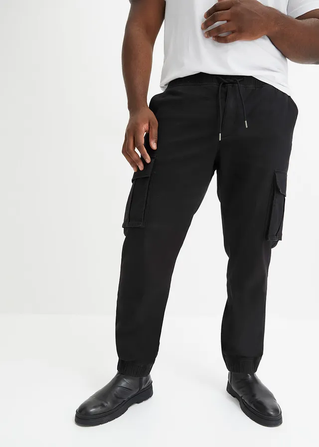 Loose fit cargo instapbroek, straight, Kleur: zwart