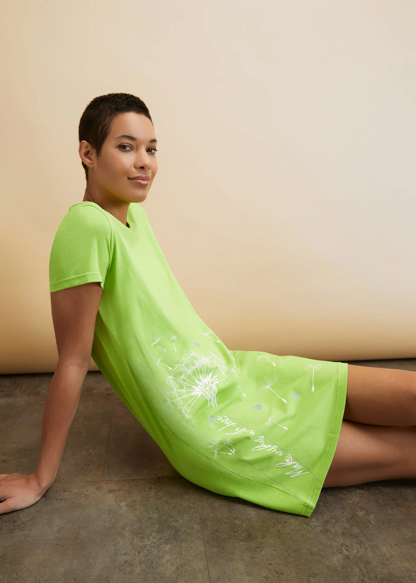 Cămașă de noapte din bumbac organic • verde-lime cu imprimeu • magazin bonprix