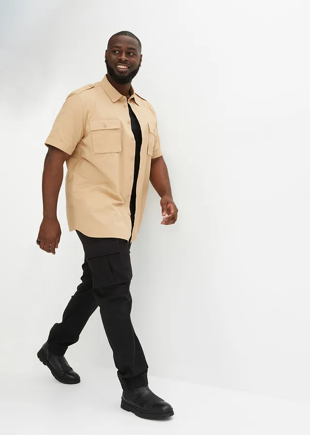 Pantalon jogger cargo droit, regular, Couleur: noir