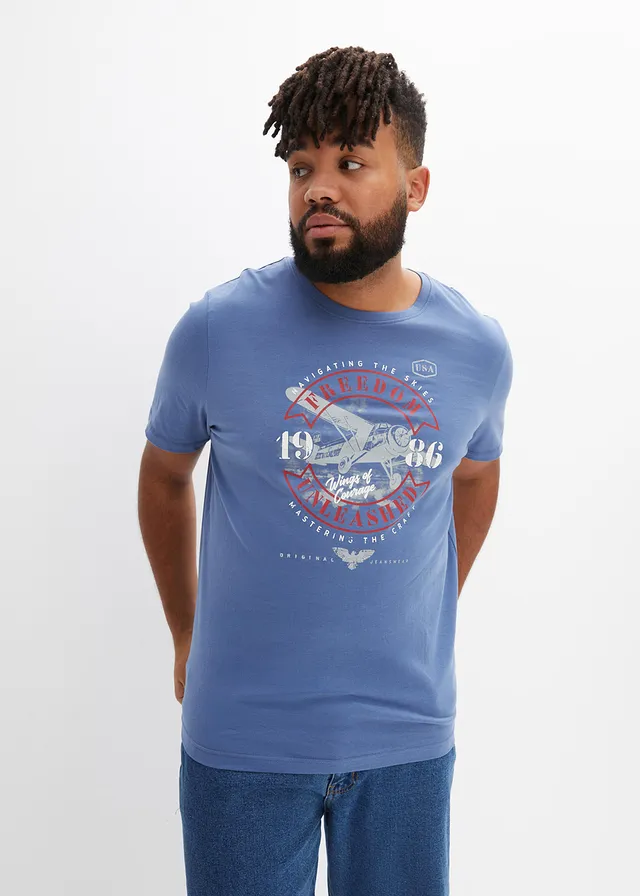 T-shirt van biologisch katoen • jeansblauw-chilirood-zilvergrijs-wolwit • product-page.page-title-suffix