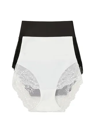 Corrigerende lasercut panty (set van 2), medium corrigerend, Kleur: crèmewit+zwart