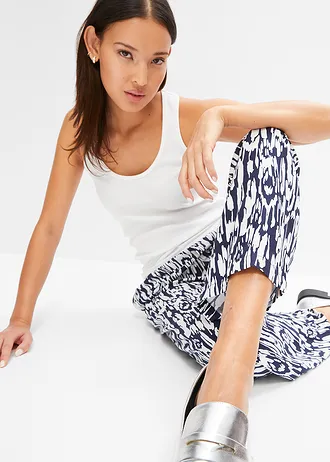 Kalhoty bez zapínání, ze splývavé viskózy • tmavě modrá + přírodní bílá • bonprix obchod