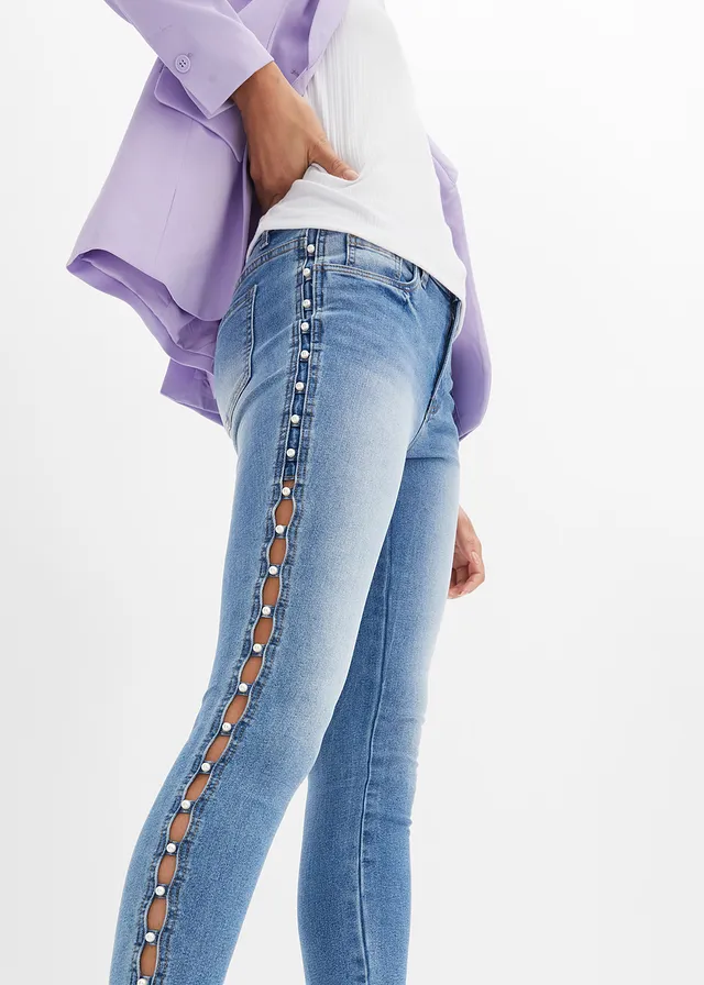 Skinny jeans mid waist, stretch • blauw denim • product-page.page-title-suffix
