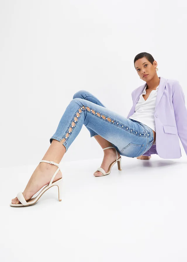 Skinny jeans mid waist, stretch • blauw denim • product-page.page-title-suffix
