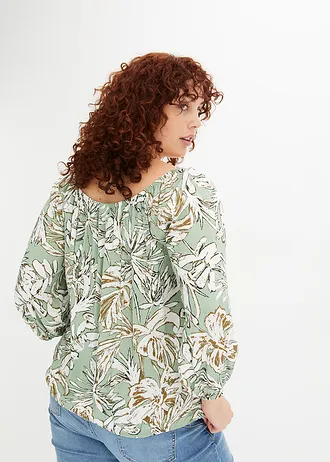 Gedessineerde tuniek van soepele viscose, Kleur: mint gebloemd