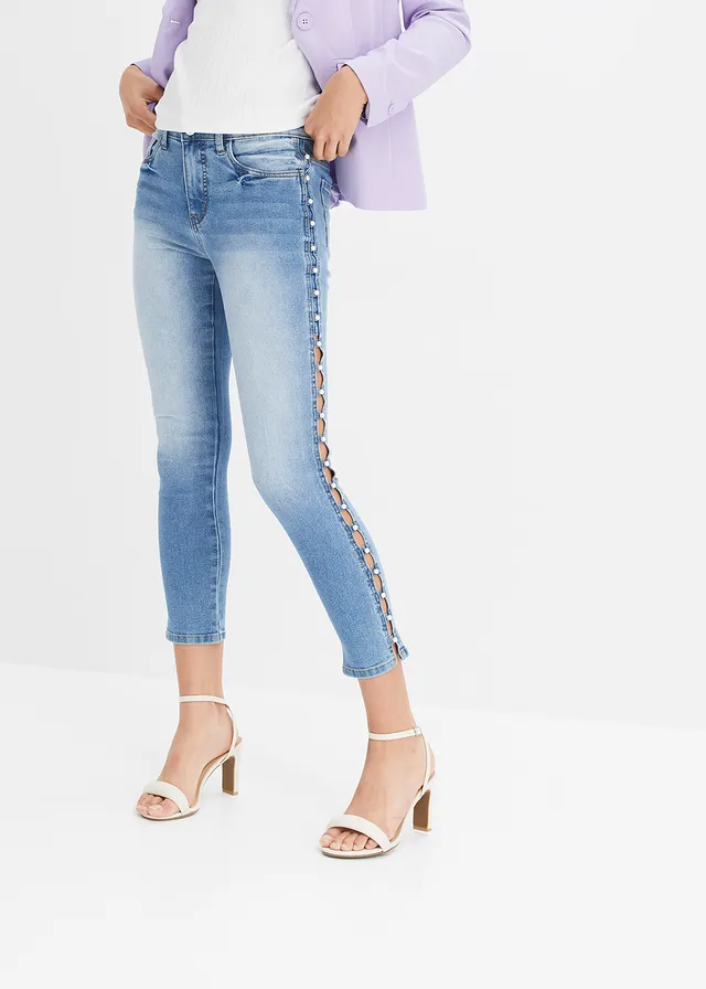 Jean skinny taille mi-haute, extensible, Couleur: bleu denim