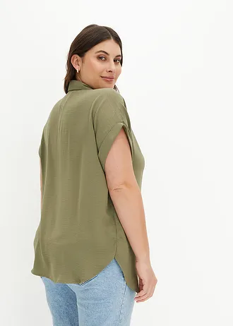 Chemisier manches courtes avec polyester recyclé, Couleur: olive
