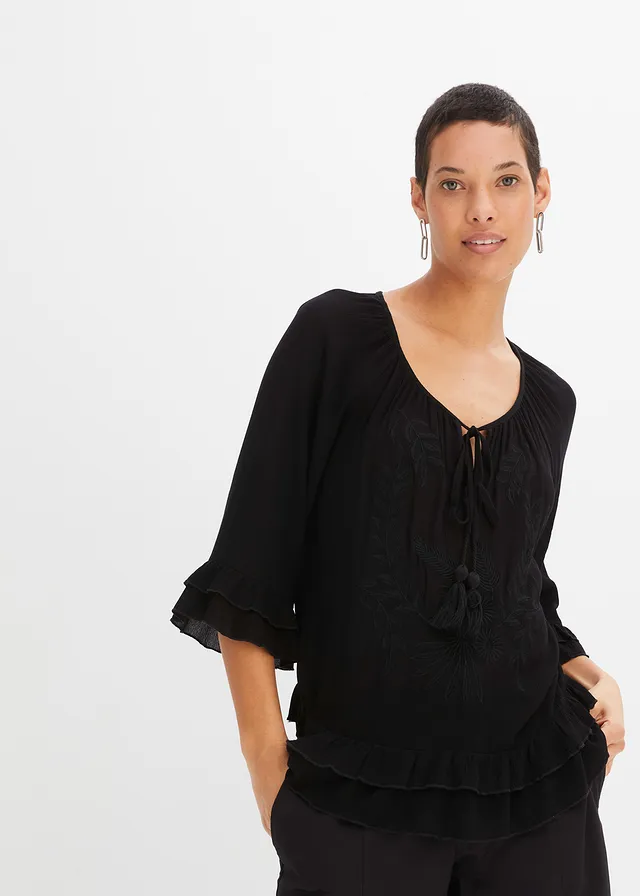 Tuniek met borduursel, Kleur: zwart
