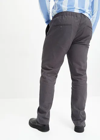 Regular fit chino instapbroek met linnen, straight, Kleur: leigrijs