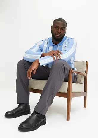 Regular fit chino instapbroek met linnen, straight, Kleur: leigrijs