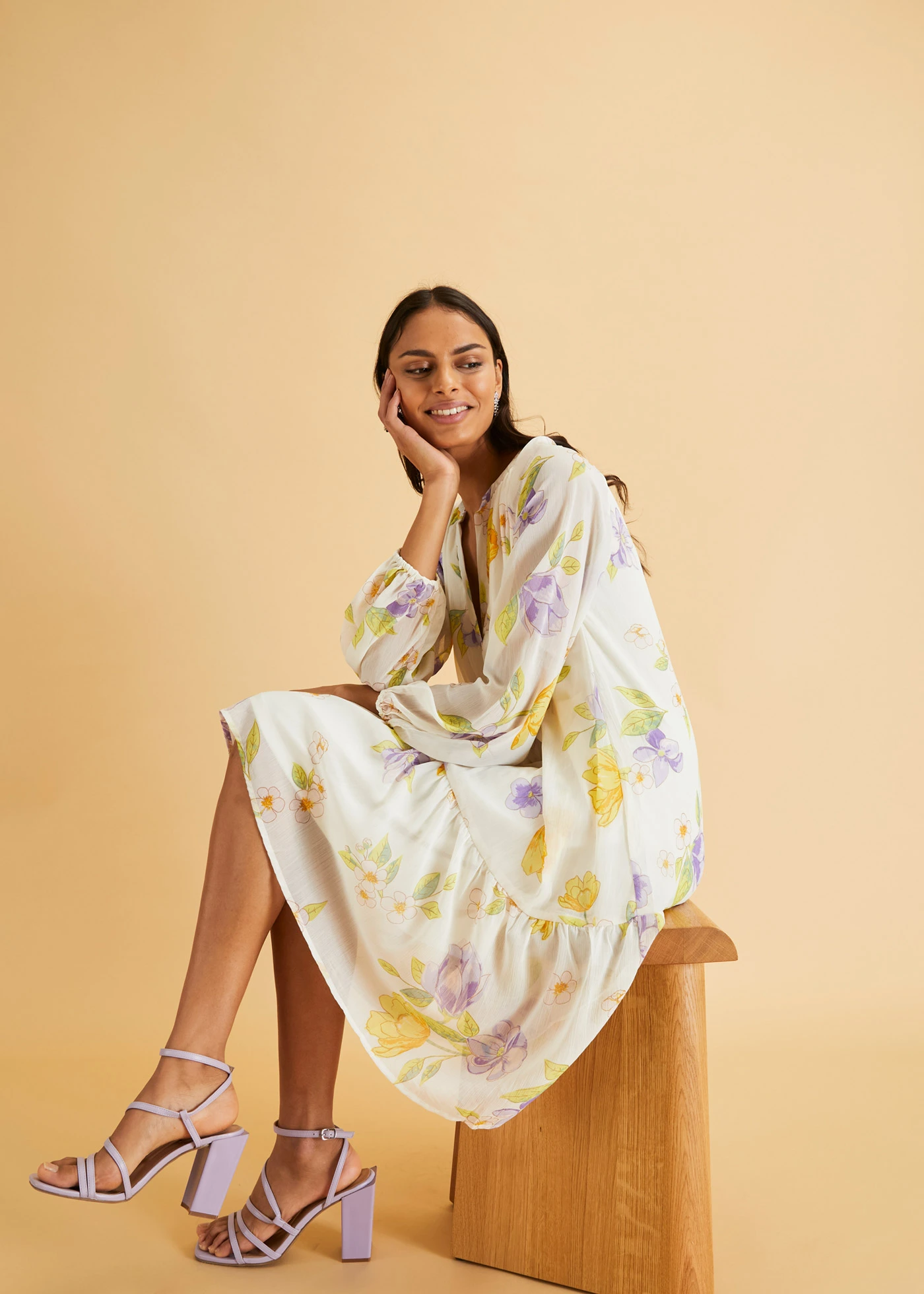 Jurk met raglanmouwen • wit gebloemd • bonprix online shop