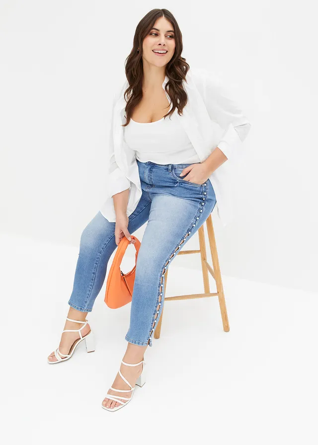 Jean skinny taille mi-haute, extensible, Couleur: bleu denim