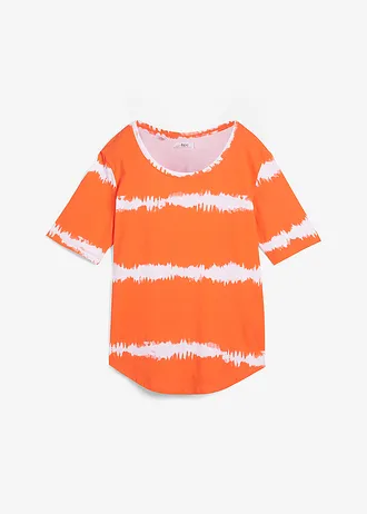 Batik shirt van biologisch katoen, halflange mouw • warm oranje-wit gedessineerd • bonprix online shop