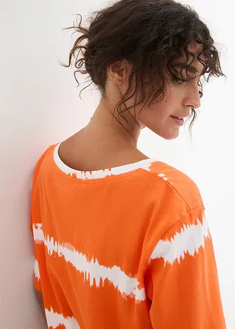 Batik shirt van biologisch katoen, halflange mouw • warm oranje-wit gedessineerd • bonprix online shop
